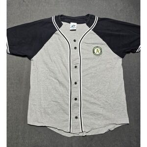 Oakland A's Button‎ Up Jersey Cotton Shirt 90's Vintage Baseball Dynasty Medium